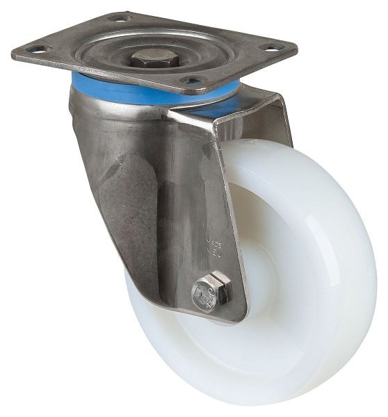 BS rollen RVS zwaarlastwiel zwenkwiel, RVS, kunststof wiel, glijlager, schroefplaat 150 mm, draagvermogen 700 kg, HS100.A90.150