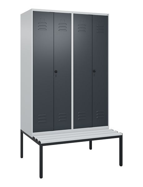 C+P luierkluis Classic PLUS, dubbele locker, 4 vakken, 2120x1200x815mm, 7035/7016, draaigrendel, met bank eronder, 0800527-40P S10038