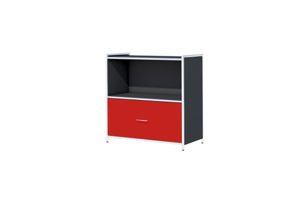 Kerkmann dressoir breed, met 1 rode lade voor 2 OH, Artline, B 800 x D 380 x H 780 mm, antraciet/rood, 13799013
