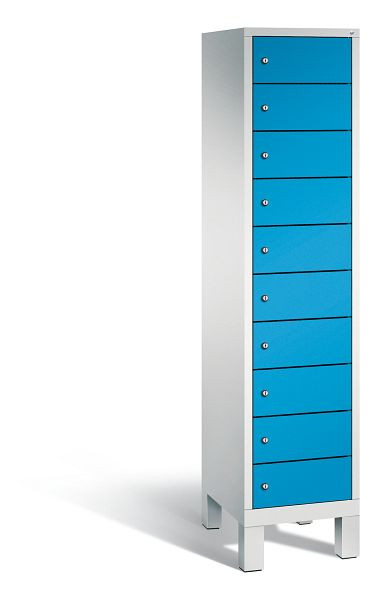 C+P Schließfachschrank Evolo, 10 Fächer, H1850xB420xT500 mm, Grau/Lichtblau, 48010-1210 S10010