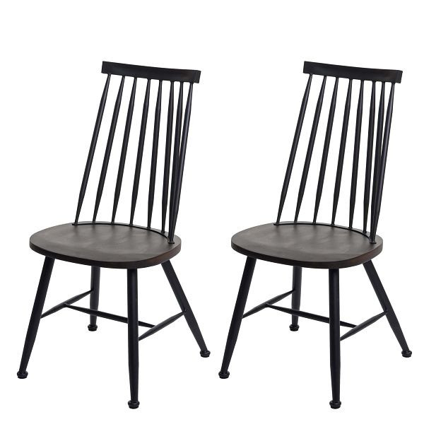 Mendler HWC-G69 set van 2 eetkamerstoelen, keuken/bistrostoelen, massief hout retro design metaal gastronomie, antraciet, 82042