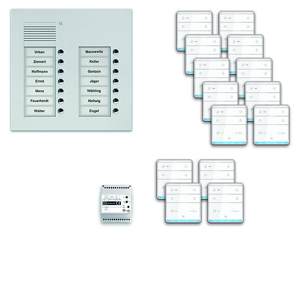 TCS deurbedieningssysteem audio: pack UP voor 14 wooneenheden, buitenstation PUK 14 belknoppen 2-koloms, 14x handsfree luidspreker ISW5010, bediening, PPUF14 / 2-EN / 01