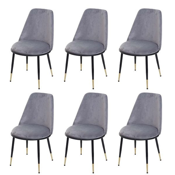 Mendler set van 6 eetkamerstoelen HWC-H28, stoel keukenstoel, metaal, grijs, zwarte poten, fluweel, 3x72825