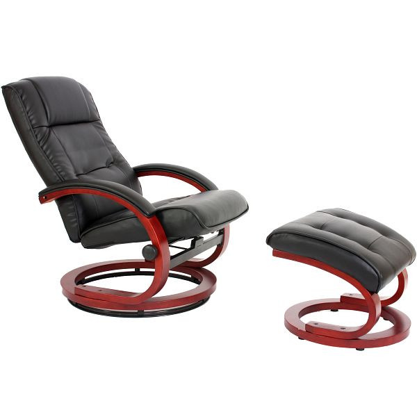 Mendler TV fauteuil Relax fauteuil Fauteuil Pescatori, imitatieleer, met kruk, zwart, 3548