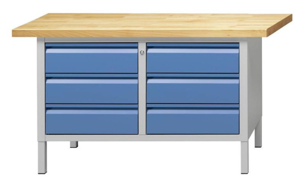 ANKE kastwerkbank; 1500x700 mm; RAL 7035/5012; Links 3 laden 170 mm; Rechts 3 laden 170 mm
