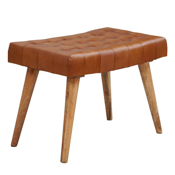 Wohnling kruk 67x47x39 cm mango massief hout / echt leer Chesterfield design, WL6.012