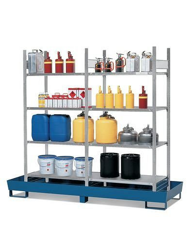 DENIOS legbordpallet RPF 2060 voor brandbare materialen, gelakte opvangbak, 8 verzinkte legborden, 199-664