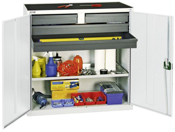 stumpf gereedschaps- en materiaalkast serie 3000, 7035/7035, 2 laden 100 mm, 2 laden 100 mm doorlopend, 1 bakbodem, 3007407