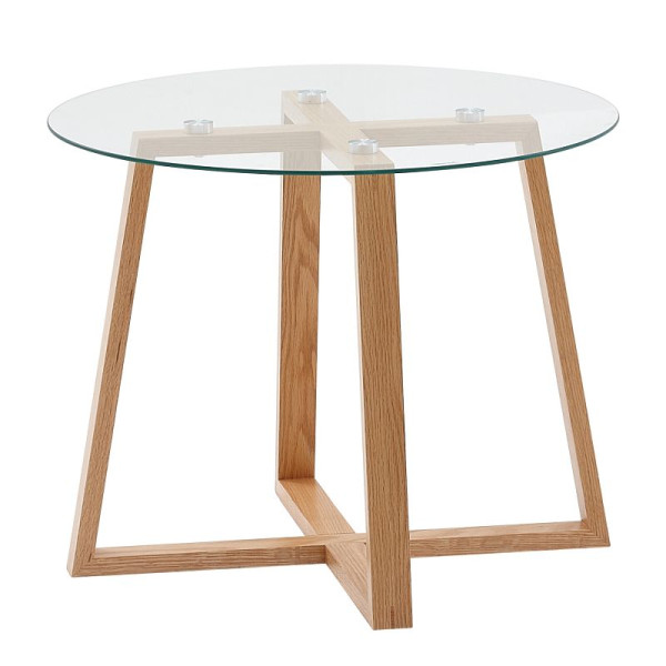 Wohnling salontafel 58x58x47 cm salontafel massief eikenhout / glas rond, design woonkamertafel modern, houten tafel kleine tafel, WL6.494