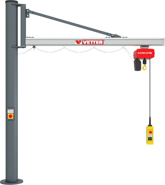 Vetter 500 kg, 4,9 m kolomzwenkkraan UNILIFT + composiet ankersysteem + elektrische kettingtakel, US5-4.4 + VAS2 + SiXX4F-BL