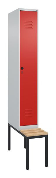 C+P luierkastje Classic PLUS, met onderbank, 2120x300x815mm, 7035/3020, draaibare sluiting, beuken zitlat, 0800507-10 S10004