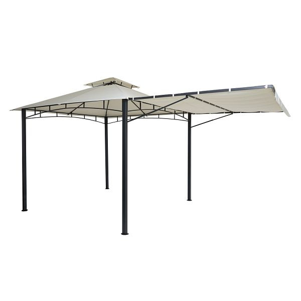 Mendler Pergola HWC-F94, tuinpaviljoen, stalen beweegbare zijwand 2,5x2,5m, creme-beige, 70677
