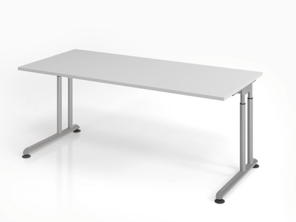 Hammerbacher bureau ZS19, 180 x 80 cm, blad: grijs, 25 mm dik, ABS dikke rand, rechthoekige vorm, zilver, VZS19/5/S