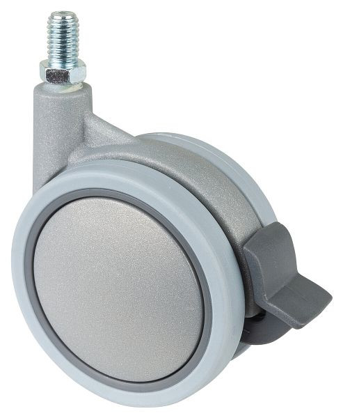 BS-wielen Kunststof dubbelwiel grijs met rem, wiel-Ø 75 mm, draagvermogen 50 kg, hoogte 96 mm, draadstift 10x15 mm, VE 4 stuks, F329.076