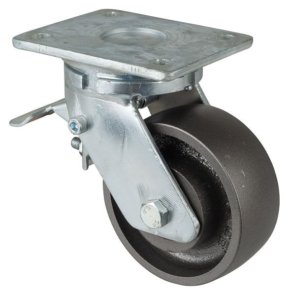 BS Rollen Zwaarlastwiel met rem, wielbreedte 50 mm, wiel-Ø 125 mm, draagvermogen 550 kg, gegoten loopvlak, gegoten wiellichaam, kogellager, RR120.C81.125