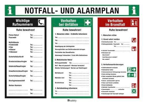 DENIOS beveiligingsbericht nood- en alarmplan, kunststof, 700 x 500 mm, 210-098