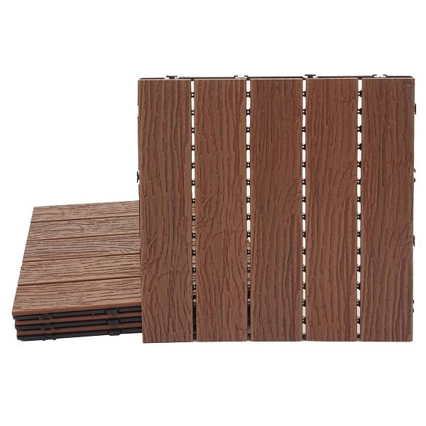 Mendler WPC vloertegel HWC-E19, houtlook balkon/terras, 3D-structuur lineair, donkerbruin, 4x elk 50x50cm = 1m², 76703
