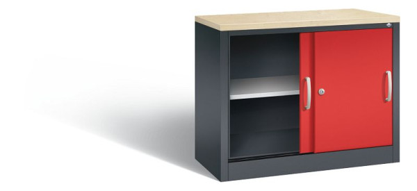 C+P dressoir met schuifdeuren Acurado, H720xB1000xD400mm, kleur: zwartgrijs / vuurrood, beugelgreep, 2 niveaus, 5725-00 S10083