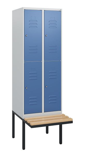 C+P dubbeldekskast Classic PLUS, 2 vakken, 1950x600x815mm, 7035/5023, cilindersloten, beukenhouten zitlatten, zitting, 0803405-20 S10035