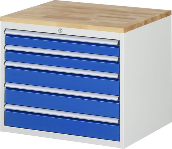 RAU ladekast serie 7000, B770 x D650 x H645mm, 5 x lade maat XL 2xH90, 3xH120 mm, massief beukenhouten blad, dikte 25 mm, 03-XL3.20A-B.11