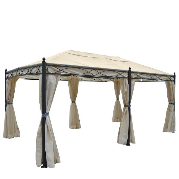Mendler Pergola Cadiz, tuinpaviljoen, stabiel frame 7cm 5x3m, creme met zijwand + klamboe, 45179