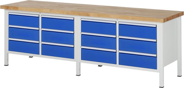 RAU werkbank serie 8000 - frameconstructie (gelast frame), 2 dubbele bodemcontainers (6x laden), 2500x840x700 mm, 03-8473A2-257B4S.11