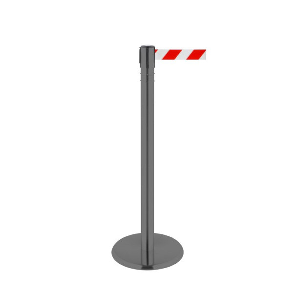 Stein HGS HGS personengeleidingssysteem -P-Line 360-, metaal, grijs gecoat, rood/wit diagonaal (gearceerd), met veiligheidsslot (zelfontgrendelend), riemlengte: 4 m, 40015-1303