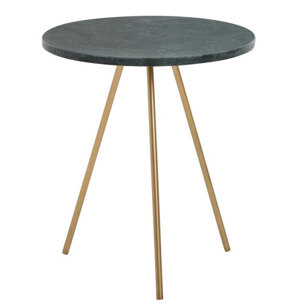 Wohnling bijzettafel echt marmer groen 38 x 38 x 44 cm bijzettafel metaal goud, kleine driepoot salontafel rond, woonkamertafel bank modern, WL6.463