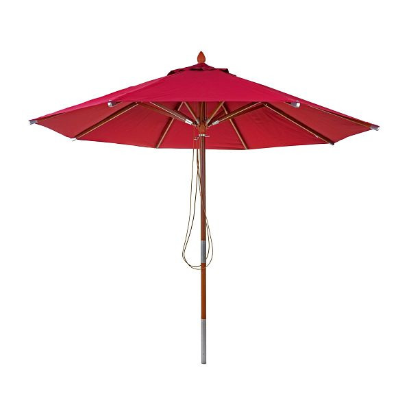 Mendler Gastronomy houten parasol HWC-C57, tuinparasol, polyester/hout 14kg, rond Ø3m kabel, schokbestendig, bordeaux, 66522