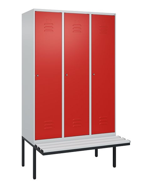 C+P Umkleidespind Classic PLUS, 3 Abteile, 2120x1200x815mm, 7035/3020, Zylinderschlösser, je 2 Doppel-Haken, 0800407-32F S10017