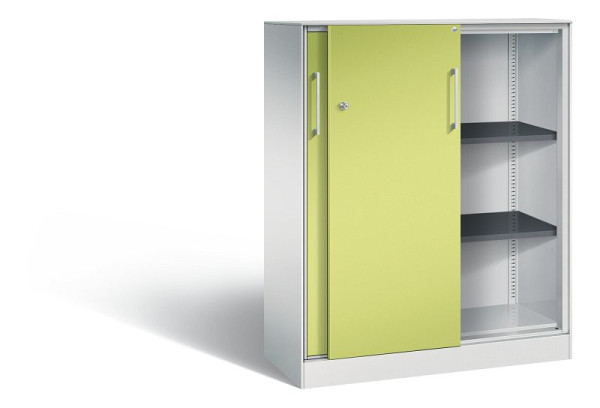 C+P schuifdeurkast Asisto, H1310xB1000xD435mm, kleur: lichtgrijs / virid groen, beugelgreep, 3 niveaus, 142032-000 S10138