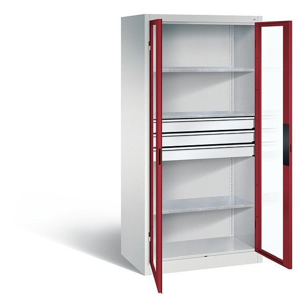 C+P gereedschapskast Acurado, H1950xW930xD600mm, kleur: lichtgrijs/robijnrood, verzonken handgreep, 8922-55302 S10013