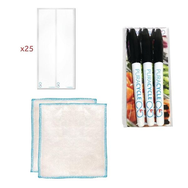 Puracycle herbruikbare blanco flesetiketten, permanente markers en bamboe-reinigingsdoekjes (set), SA492
