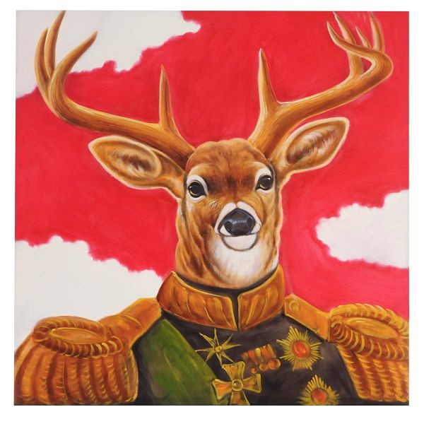Mendler olieverfschilderij hert, 100% handgeschilderde muurschildering XL, 100x100cm, 44745
