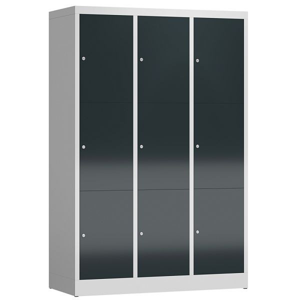 Lüllmann ClassiX lockerkast, 3 compartimenten met elk 3 compartimenten, 1800 x 1185 x 500 mm, lichtgrijs/antracietgrijs, X-523338