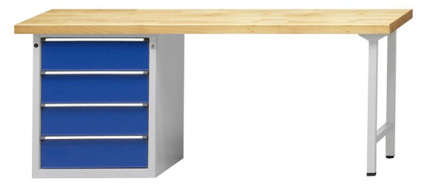 ANKE combinatie werkbank; 2000x700 mm; RAL 7035/5010; Linker onderkast (V-BL) 660x615 mm, 4 laden 180 mm