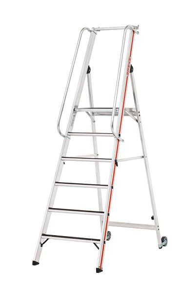 HYMER R13 platformladder met kantelrollen en lange leuning, 6 treden, stahoogte 1,40 m, 868106