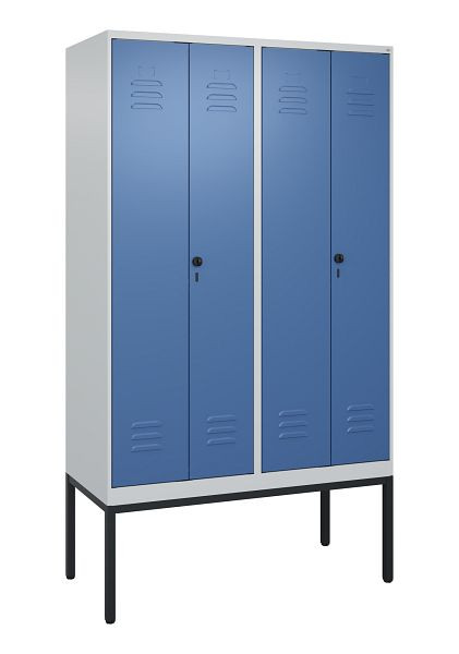 C+P Umkleidespind Classic PLUS, Doppel-Spind, Gestell, 4 Abteile, 2120x1200x500mm, 7035/5023, Drehriegel, 0800327-40P S10005