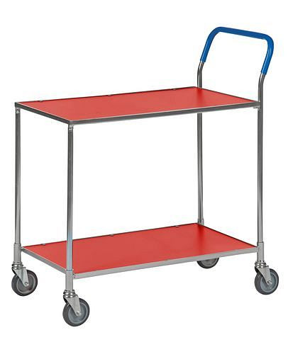 Kongamek transportwagen KM, verzinkt, 2 legborden rood gecoat, 150 kg, 850x435 mm, 4 zwenkwielen PU, 255332