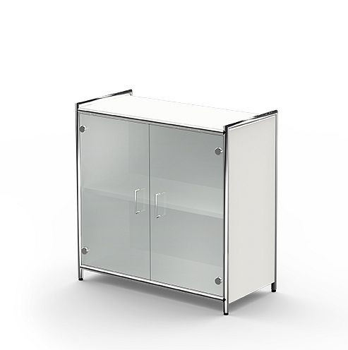 Kerkmann dressoir breed voor 2 OH, Artline, B 800 x D 380 x H 780 mm, wit/glas, 13799510