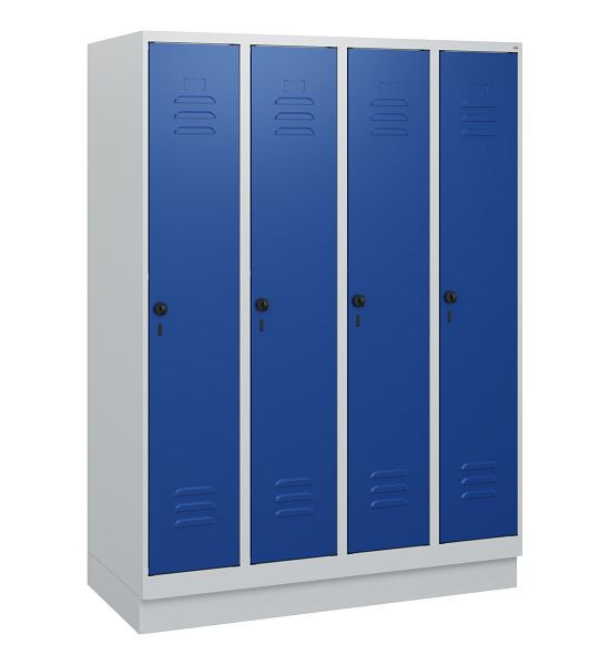 C+P Umkleidespind Classic PLUS, Sockel, 4 Abteile, 1630x1200x500mm, 7035/5010, Drehriegel, 0800205-40 S10003