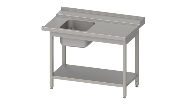 Stalgast Zulauftisch "Pro", Korbführung mit Gefälle, Grundboden und einem Becken 1600x750x880mm, Anbauseite rechts, Aufkantung, verschweißt, VZL16711RA