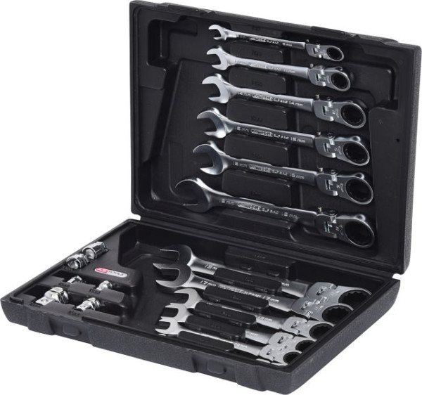 KS Tools GEARplus scharnierratel-ringsleutelset, 18-delig, afsluitbaar, 503.4868