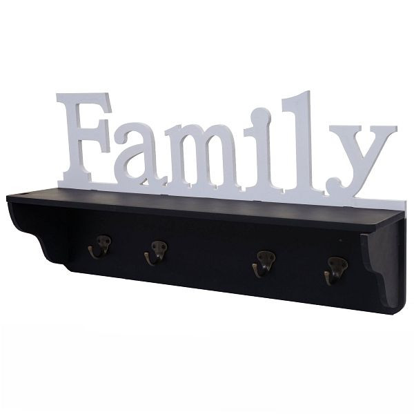 Mendler wandkapstok HWC-D41 Family, kapstok, 4 stevige haken 30x60x13cm, zwart/wit, 62805