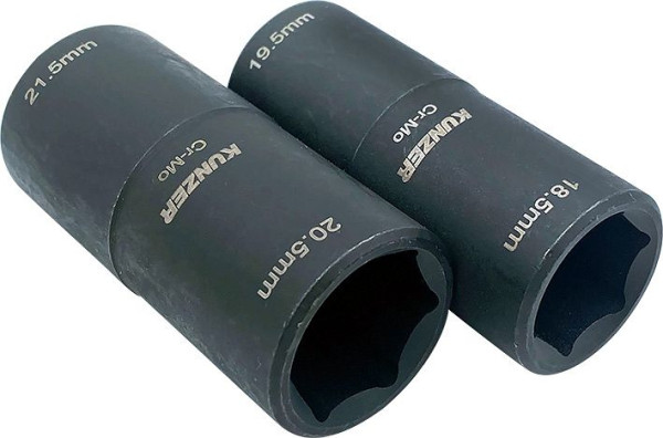 Kunzer slaginzetstukken 1/2", lengte 65 mm, 2-delig. Maat 18,5/19,5 en 20,5/21,5, 7RK04