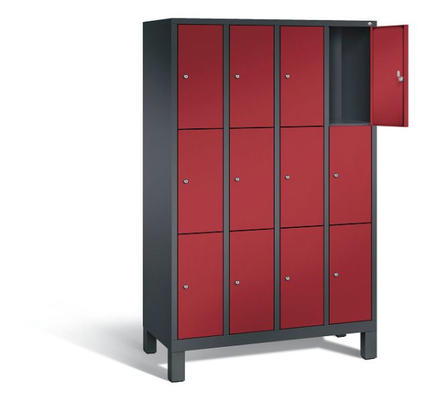 C+P lockerkast Evolo, H1850xW1190xD500mm, kleur: zwartgrijs/robijnrood, 48010-403 S10024