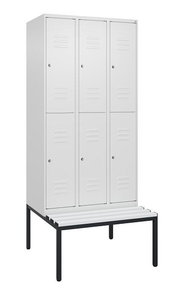 C+P dubbeldekskast Classic PLUS, 3 vakken, 2120x900x815mm, 9016/9016, cilindersloten, met bank eronder, 0803507-30 S10029