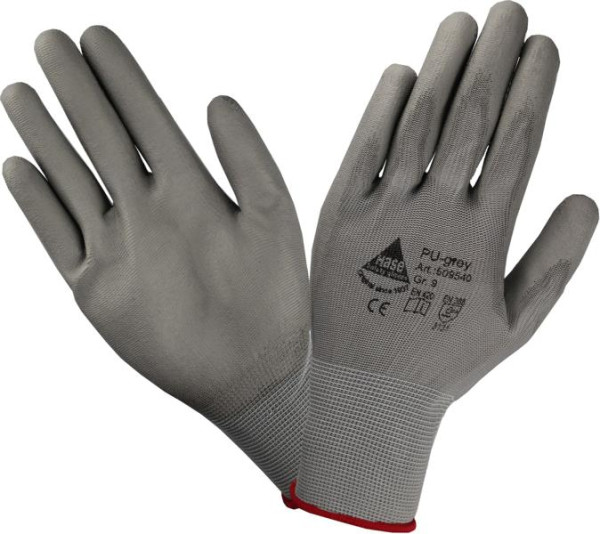 Hase Safety fijngebreide handschoenen met zachte PU-coating, grijs, maat: 7, VE: 10 paar, 509540-7