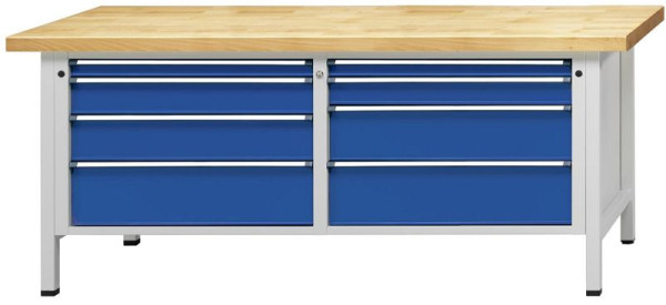ANKE kastwerkbank 2000x800mm; XL-formaat laden 750x600 mm; Links 4 laden 60, 120, 150, 210 mm Rechts 4 laden