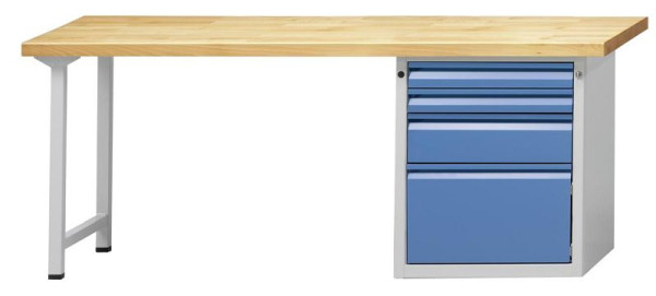 ANKE combinatie werkbank; 2000x700 mm; RAL 7035/5012; Rechter plintkast 625x640x800 mm, 3 laden 85, 85, 170 mm; 1 deur